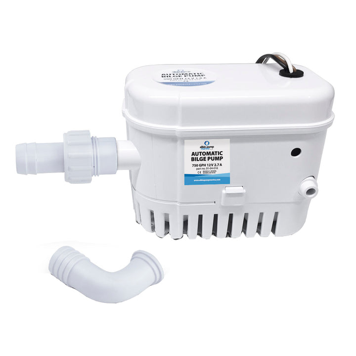 Albin Group automatic bilge pump 750 GPH 12V for boat bilge drainage, compact and durable marine pump.