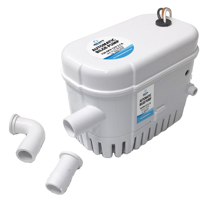 Albin Group automatic bilge pump 750 GPH 12V for boat bilge drainage, featuring durable construction and compact design.