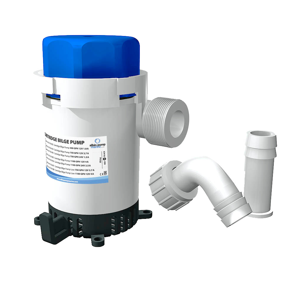 Albin Group 750GPH 12V Cartridge Bilge Pump for marine bilge water removal, compact and durable design.