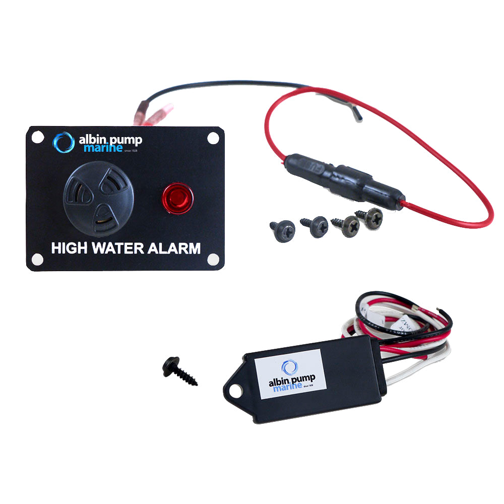 Albin Group digital high water alarm for bilge pumps, 12V, with display and control panel for marine bilge water monitoring.