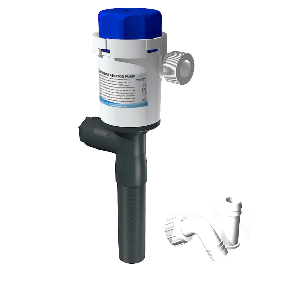 Albin Group 1100 GPH 12V Cartridge Aerator Pump for livewells, straight design, compact and reliable marine aeration equipment