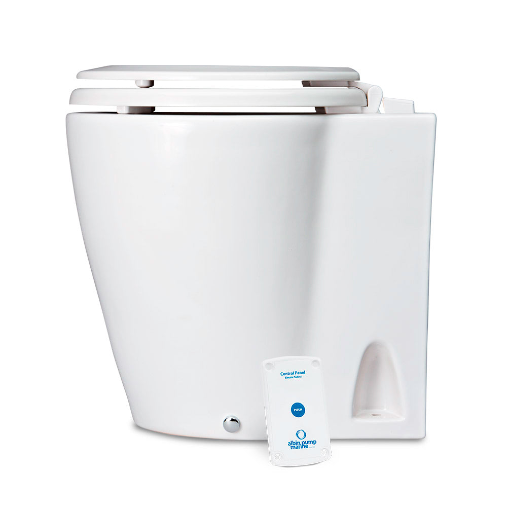 Albin Group marine electric toilet with standard design, 12V marine sanitation system, installed on a boat.