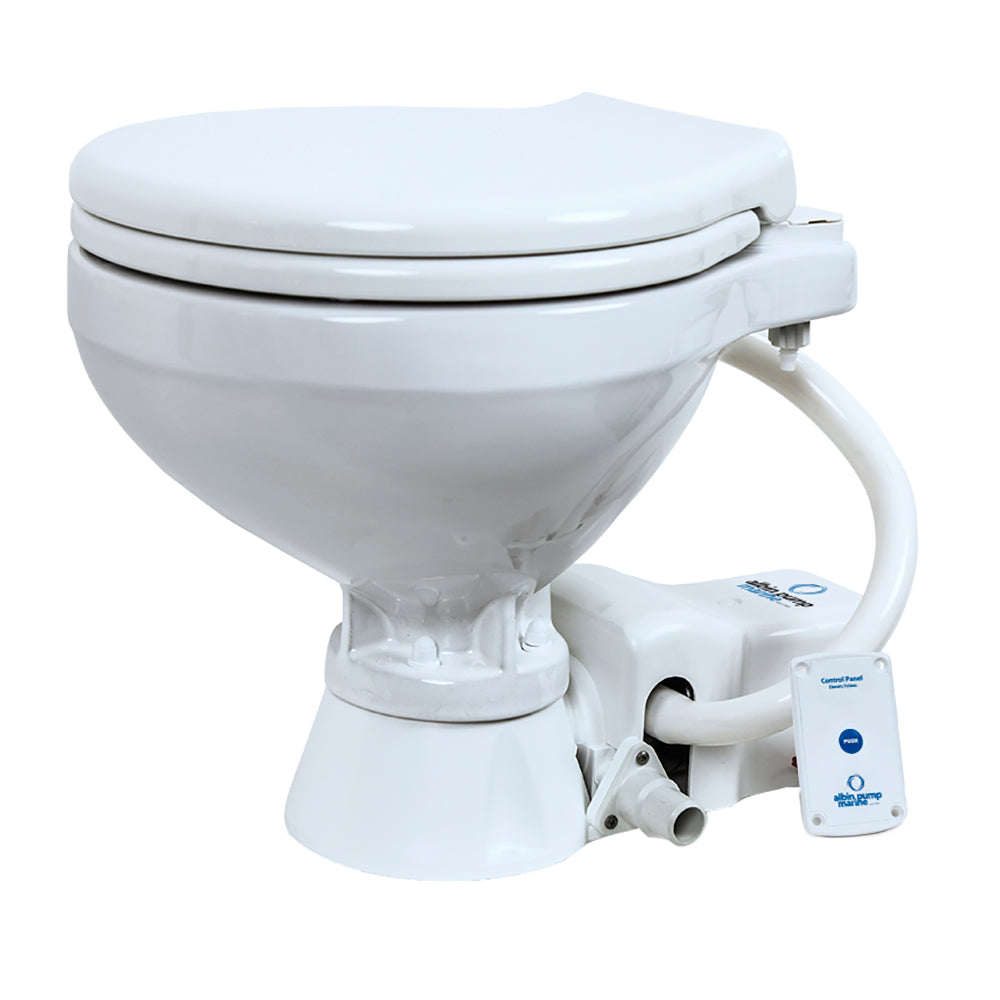 Albin Group Marine Electric EVO Compact 12V marine toilet with standard sanitation, compact design, and durable construction.