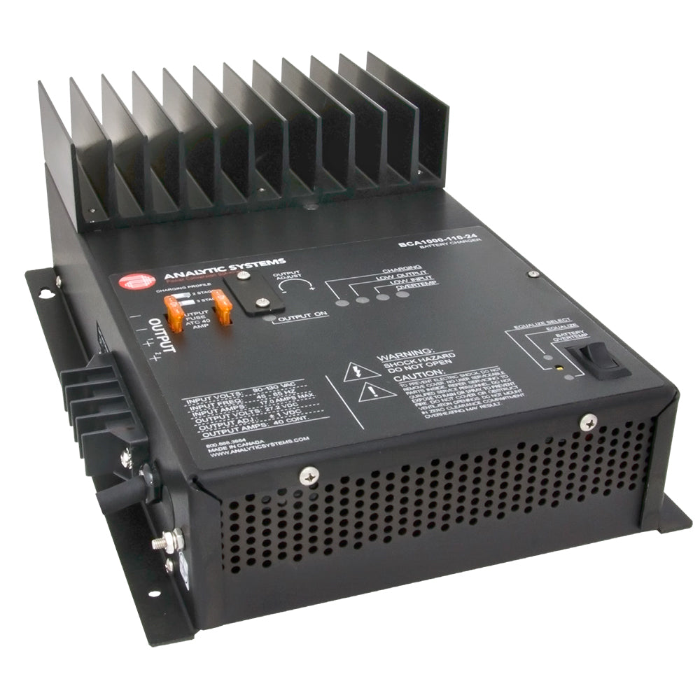 Analytic Systems 2-Bank 30A 32V AC Battery Charger with digital volt and amp meter for reliable power charging.
