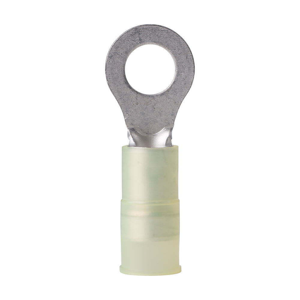 Ancor 12-10 AWG 1/4" nylon ring terminal pack, electrical terminals for wire connections, shown in a 100-pack.
