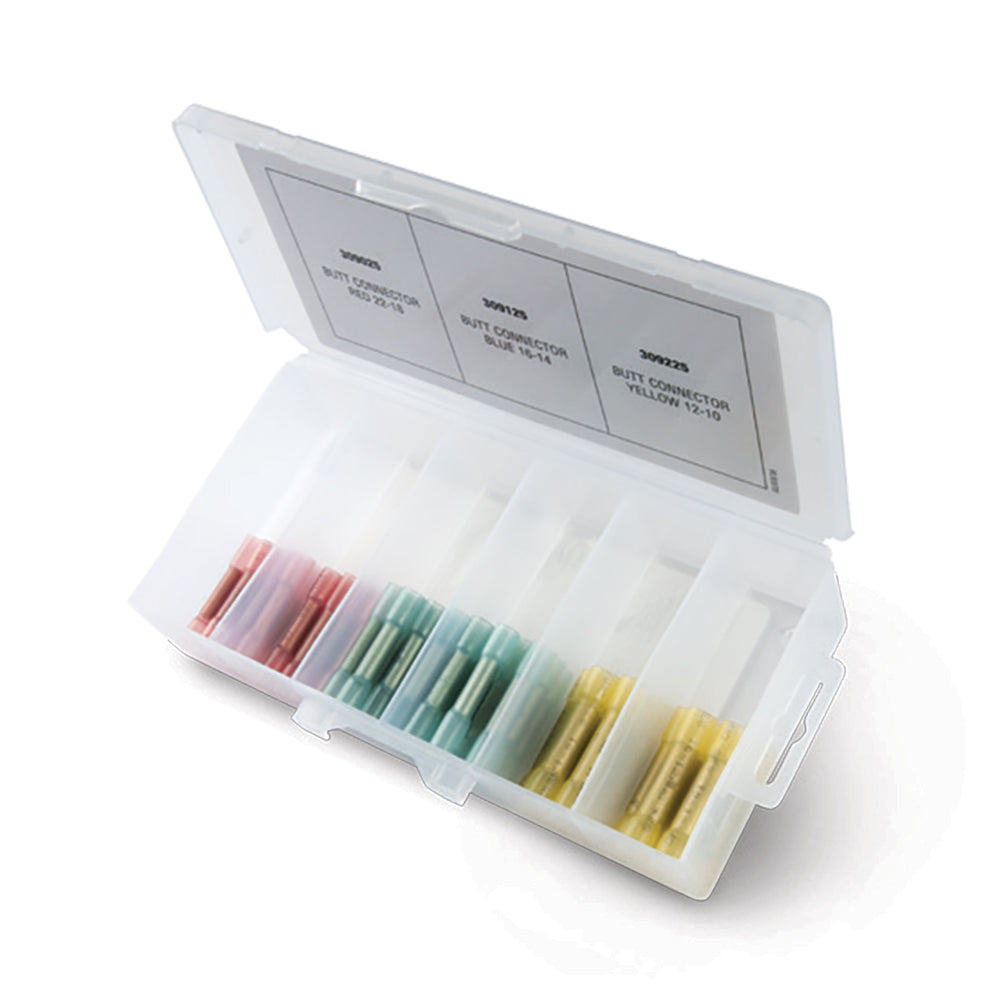 Ancor adhesive-lined heat shrink butt connectors, 75-piece multi-pack, electrical terminals for secure wire connections.