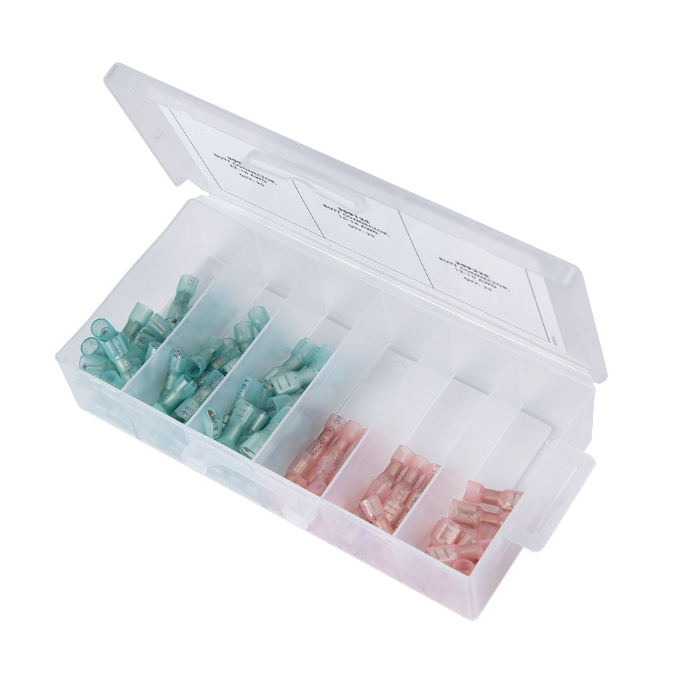 Ancor Heat Shrink Universal Speaker Connector Kit with assorted terminals for 22-18 and 16-14 gauge wire, 90-piece set.