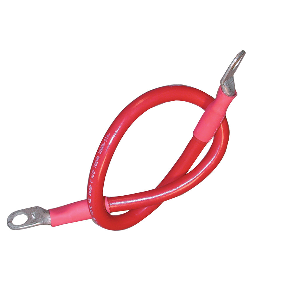 Ancor 4 AWG red battery cable assembly with 3/8 inch stud, 18-inch length, featuring sturdy wire and terminal connectors.