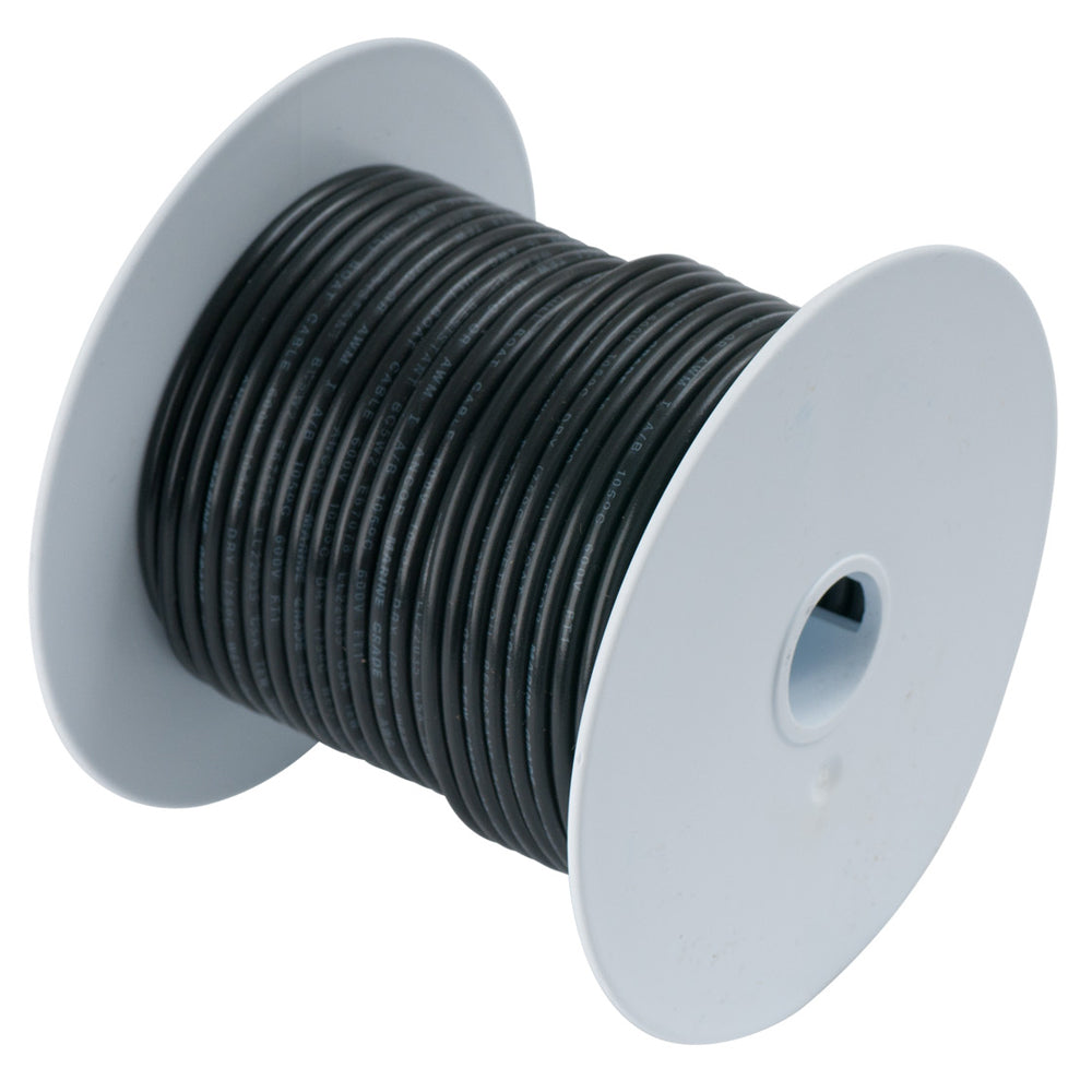 Ancor Black 2/0 AWG battery cable made of tinned copper, 50-foot length, with insulated wire for automotive or marine use.