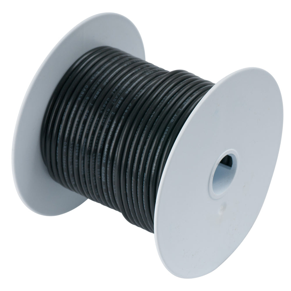 Ancor Black 4/0 AWG battery cable, 25-foot length, heavy-duty wire for automotive or marine electrical connections.