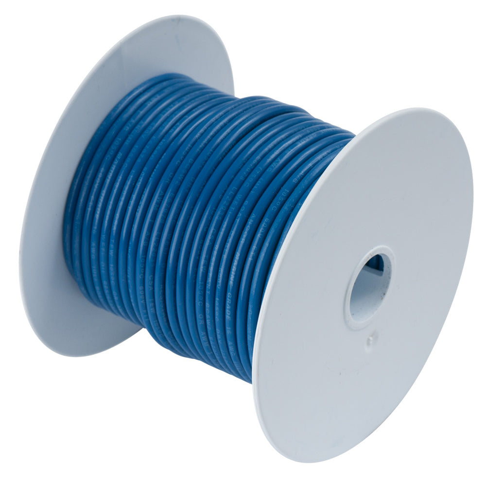 Ancor dark blue 18 AWG tinned copper wire spool, 100 feet, ideal for electrical and marine wiring applications.