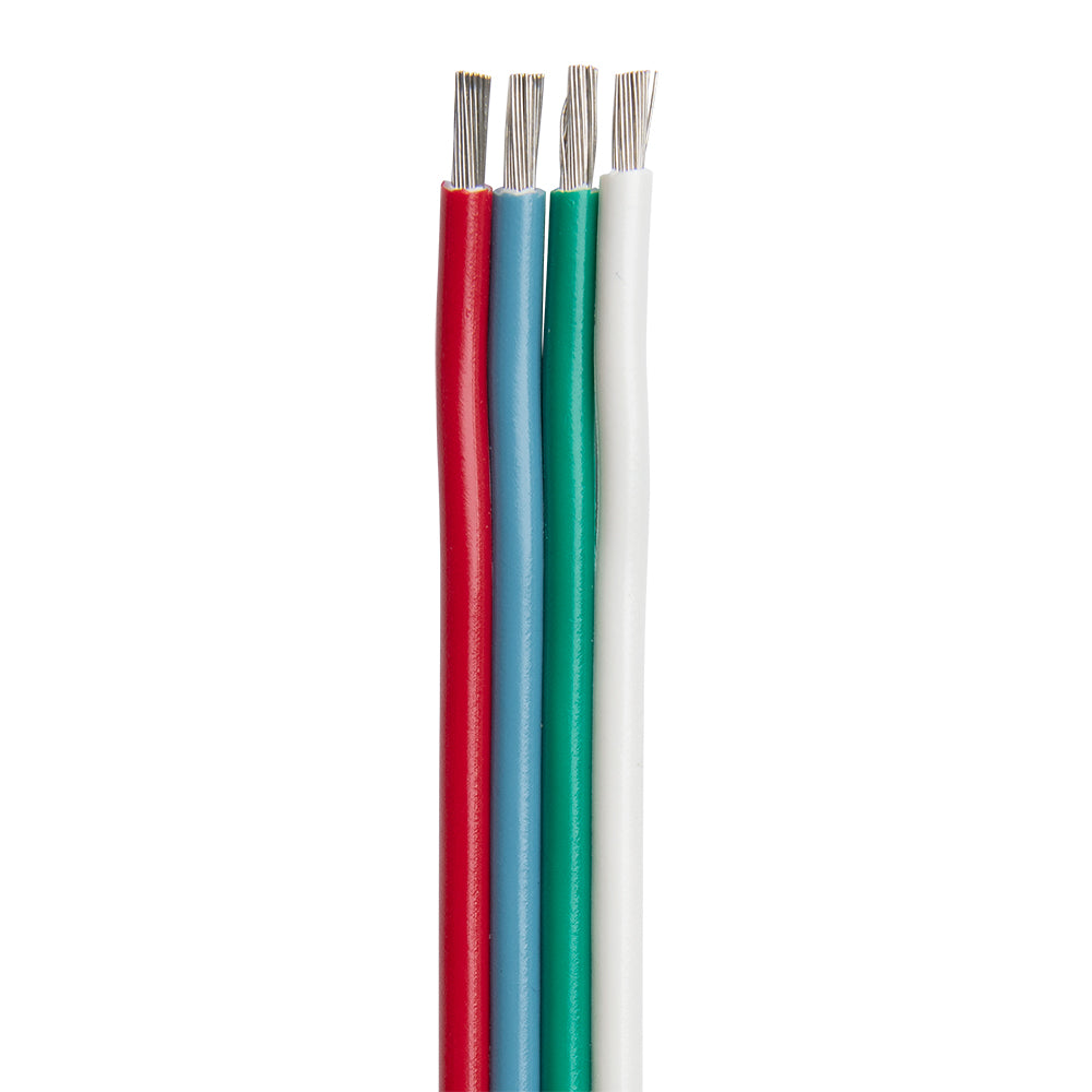 Ancor Flat Ribbon Bonded RGB Wire 16/4 AWG in red, light blue, green, and white, showing the colorful flat cable design.
