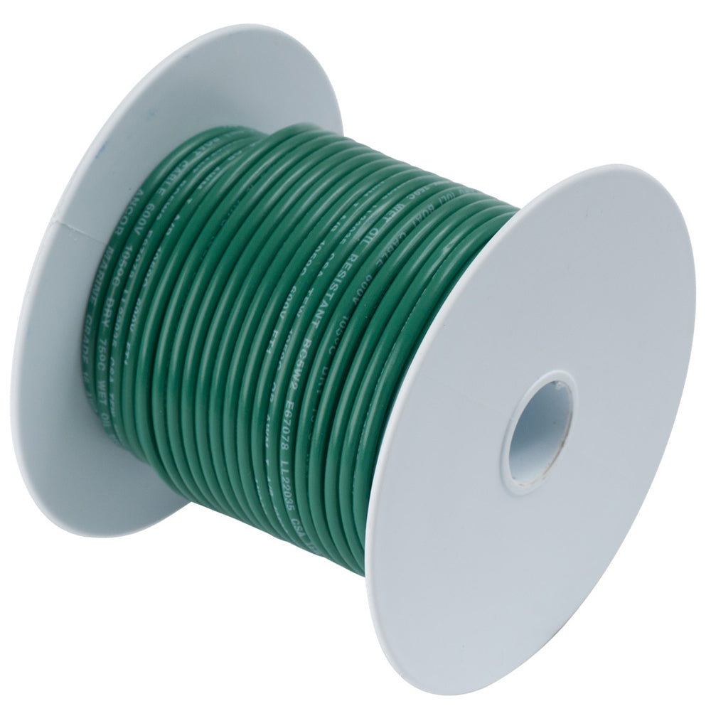 Ancor Green 16 AWG tinned copper wire, 100-foot spool, durable electrical wiring for marine and industrial applications