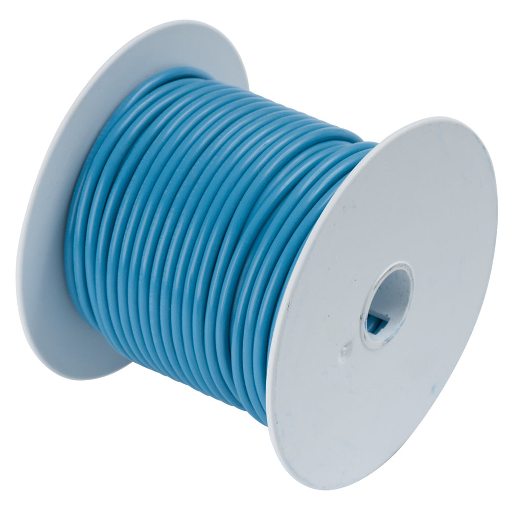 Ancor Light Blue 14AWG Tinned Copper Wire, 100 feet, showing the flexible copper wire with light blue coating.