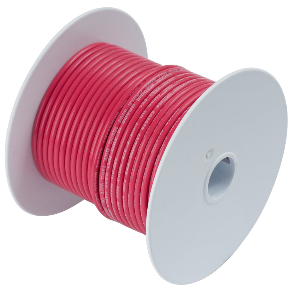 Ancor Red 18 AWG tinned copper wire, 100-foot spool, with red insulation and flexible stranded construction for electrical projects.