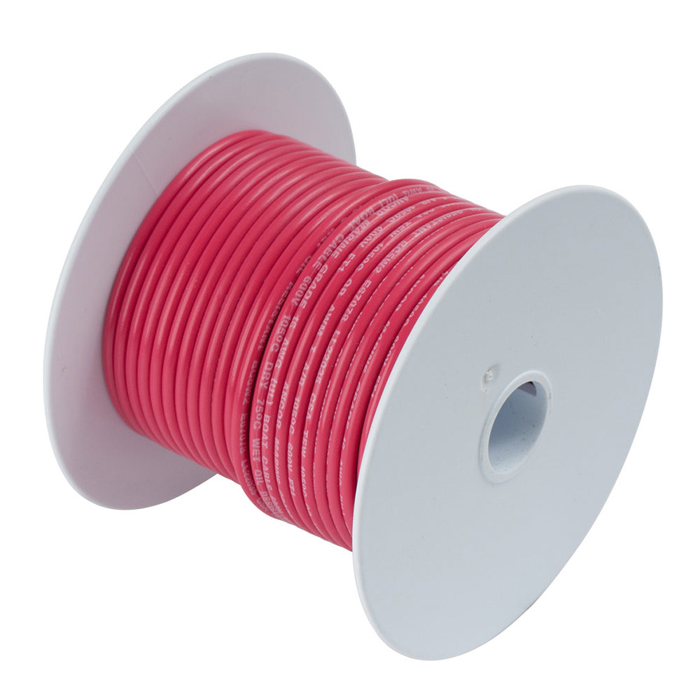 Ancor Red 4 AWG tinned copper battery cable, 50-foot length, suitable for automotive and marine electrical wiring.