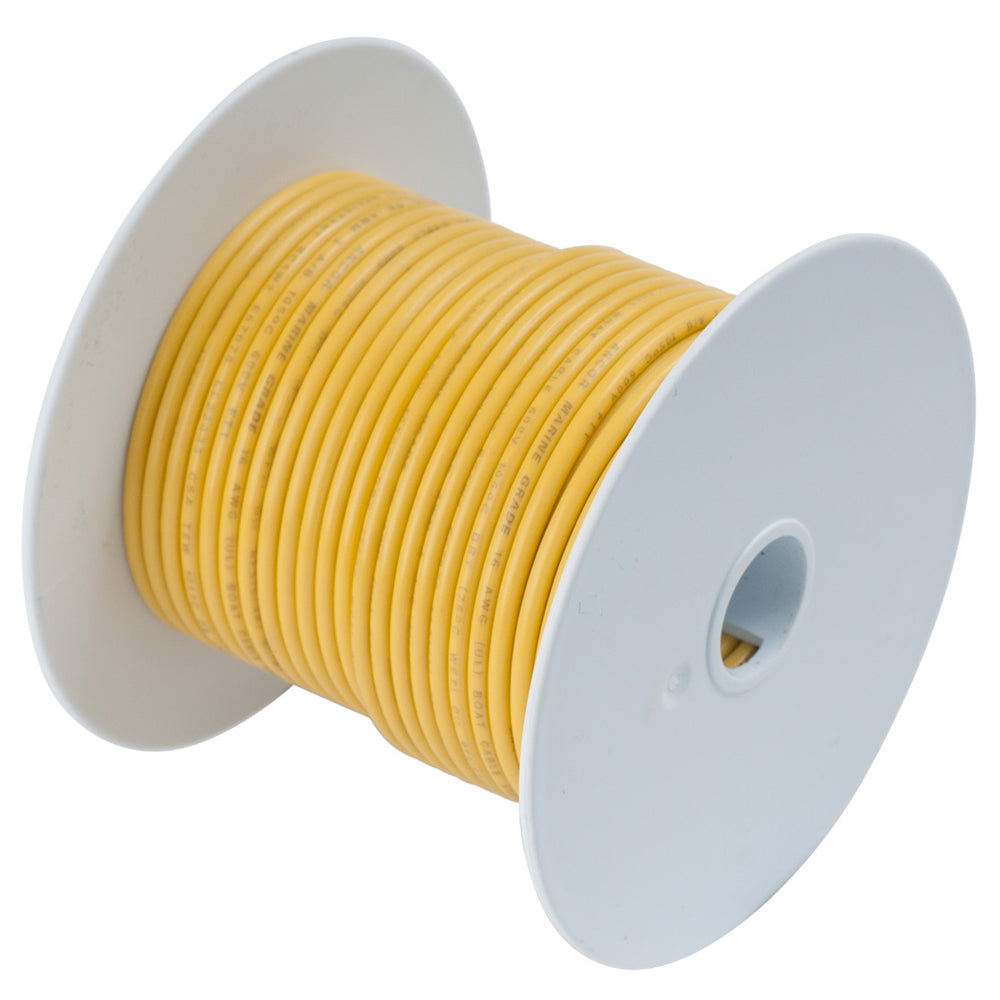 Ancor yellow 18 AWG tinned copper wire, 100-foot spool, ideal for electrical and marine wiring applications.