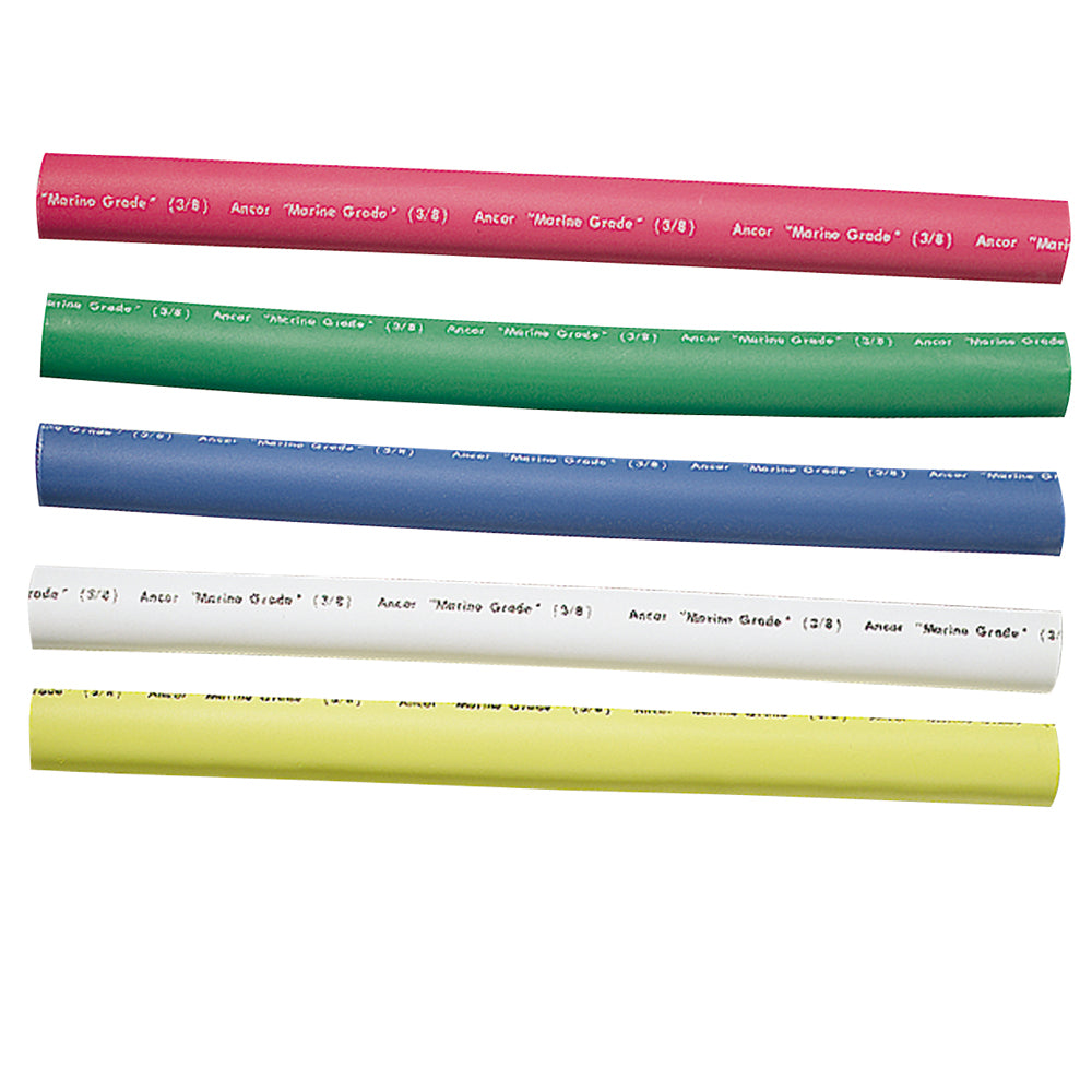 Ancor adhesive-lined heat shrink tubing in assorted colors, 6-inch wire management sleeves for 12 to 8 AWG cables, 5-pack.