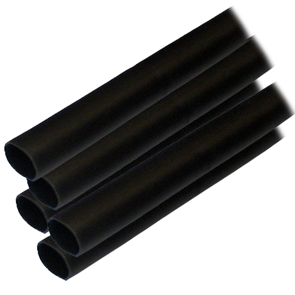 Ancor 1/2" x 12" black adhesive-lined heat shrink tubing for wire management, shown in a 5-pack.