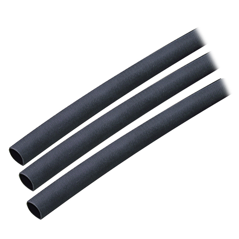 Black Ancor adhesive-lined heat shrink tubing, 1/4 inch diameter, 3 inches long, shown in a 3-pack for wire management.