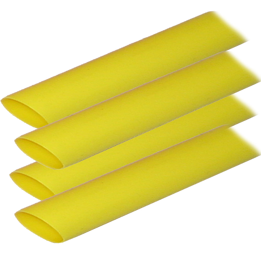 Yellow Ancor adhesive-lined heat shrink tubing, 3/4 inch by 12 inches, shown in a 4-pack for wire management.