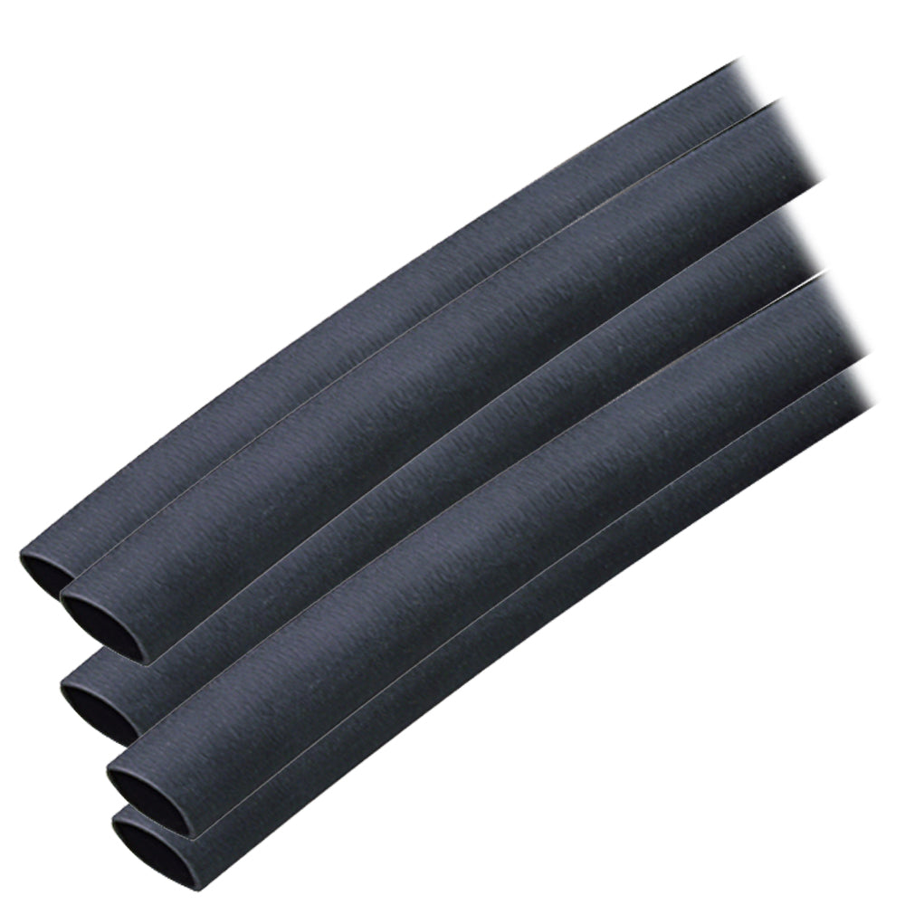 Black Ancor adhesive-lined heat shrink tubing, 3/8" x 12", shown in a 5-pack for wire management and electrical insulation.