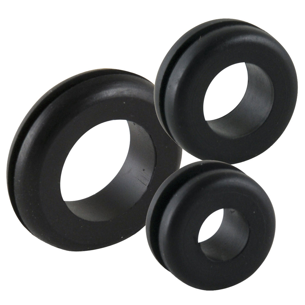 Ancor marine-grade electrical wire grommets in assorted sizes from 1/4" to 3/4" in a 45-pack for wire management and protection.