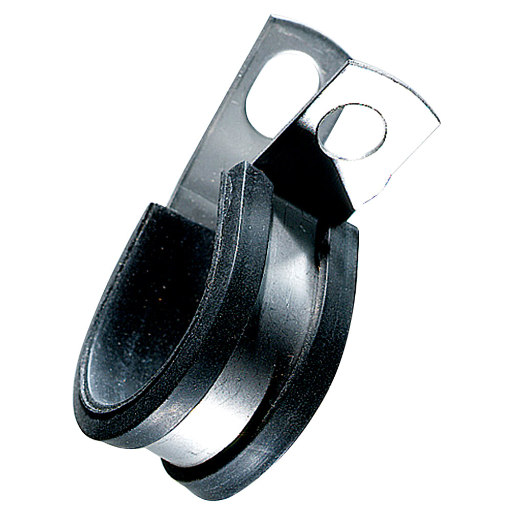 Ancor stainless steel cushion clamps, 1/4 inch size, for wire management, shown in a pack of ten.