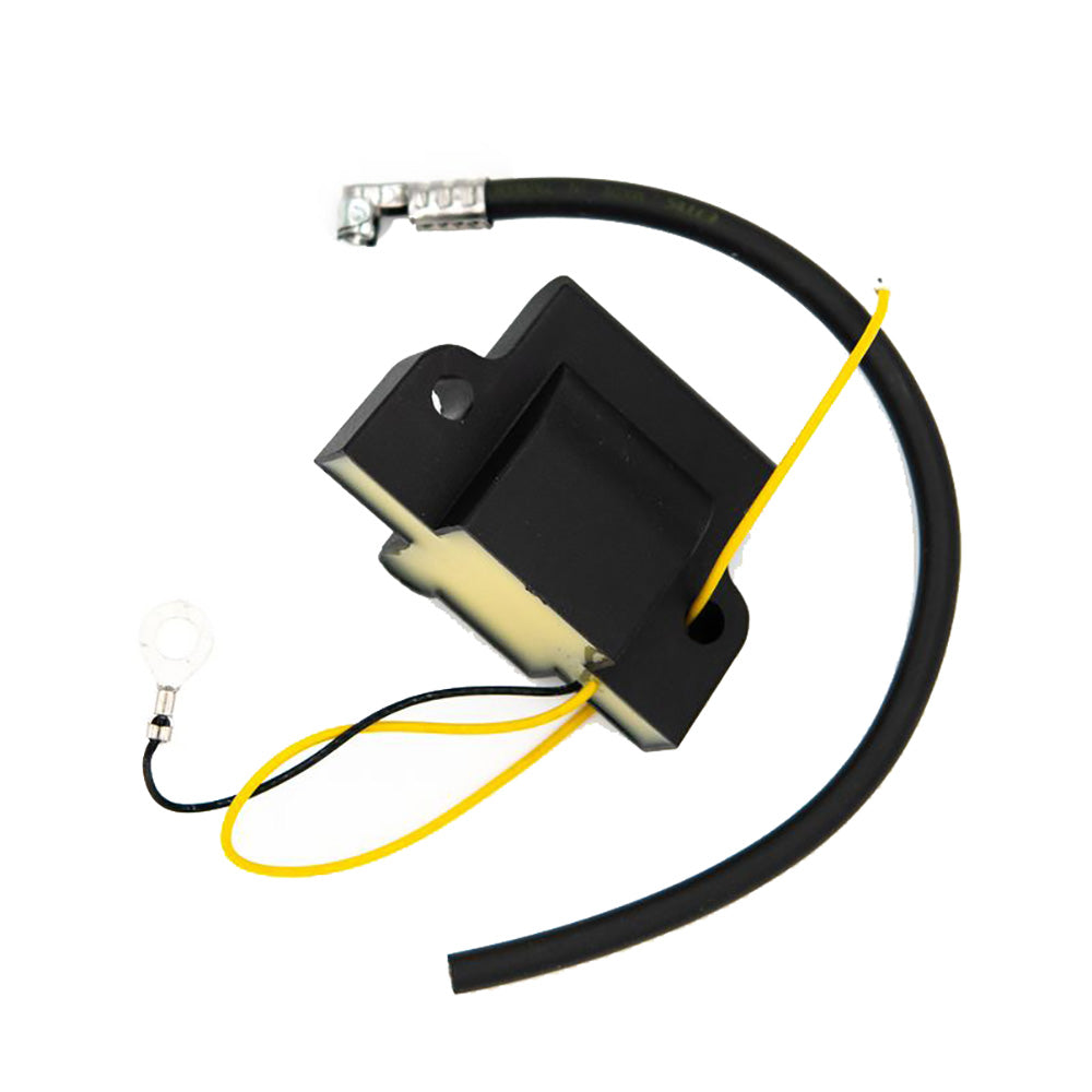 ARCO Marine premium replacement ignition coil for Johnson/Evinrude outboard engines, 1972-2006, close-up of the ignition coil.