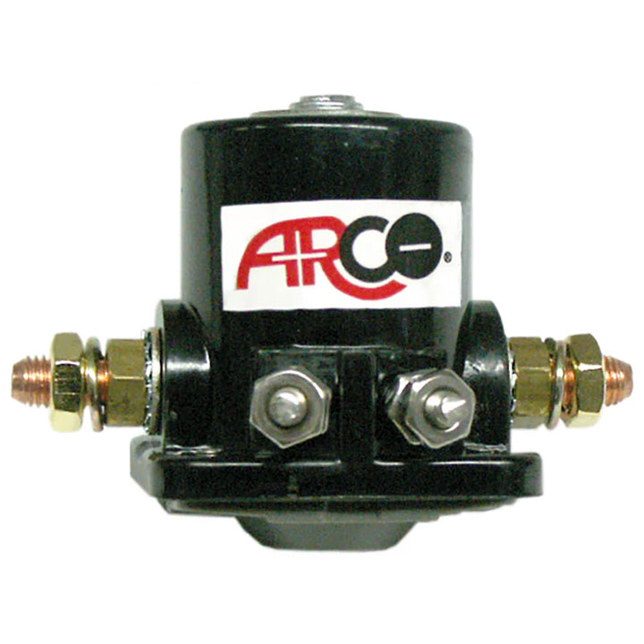 ARCO Marine Prestolite style marine solenoid with isolated base, accessory for boat electrical systems, black and compact design.