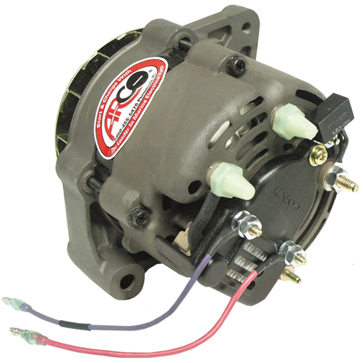ARCO Marine premium replacement 12V 55A alternator with single groove pulley, designed for marine engine applications.