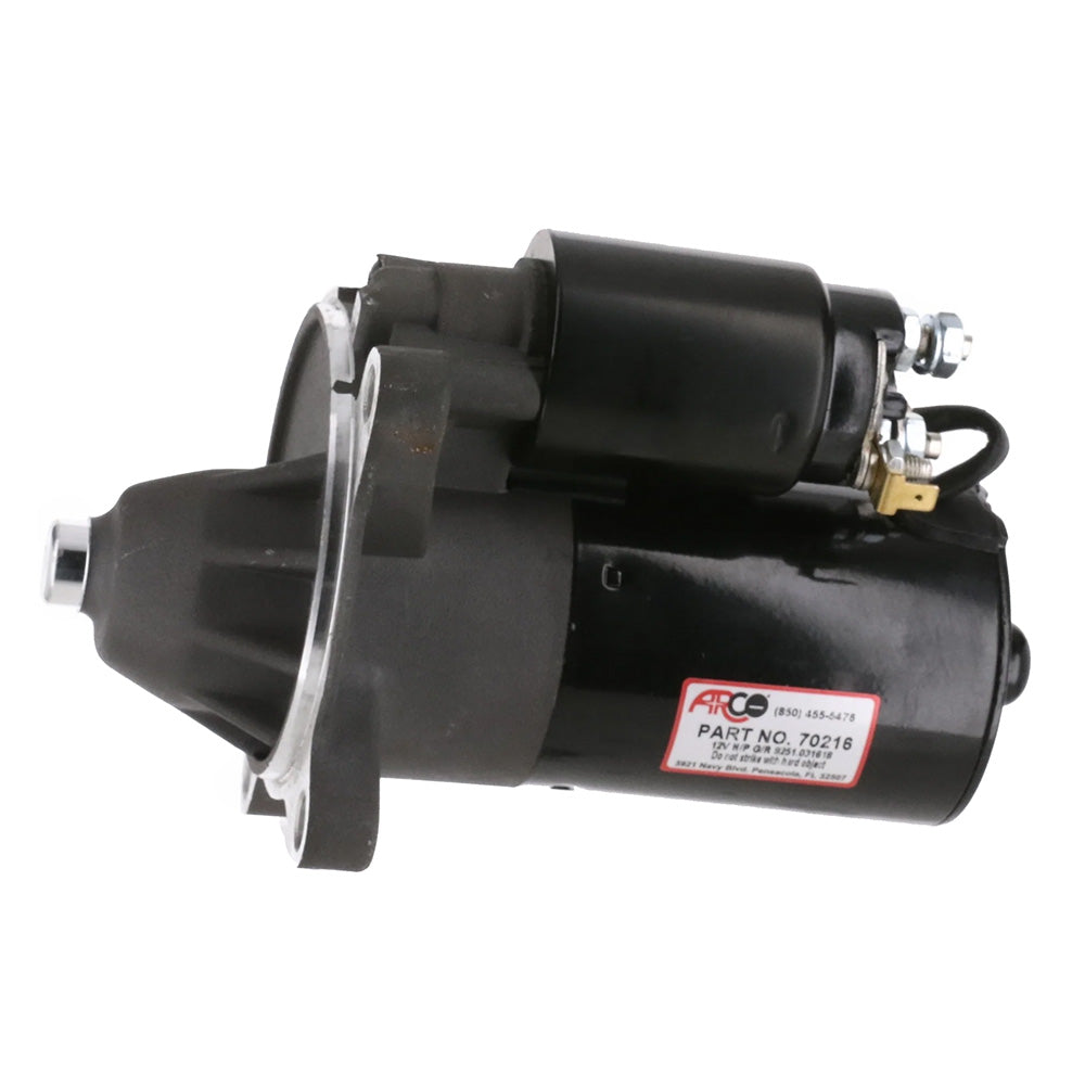 ARCO Marine high-performance inboard starter with gear reduction, permanent magnet, clockwise rotation, for 2.3 Ford engines.