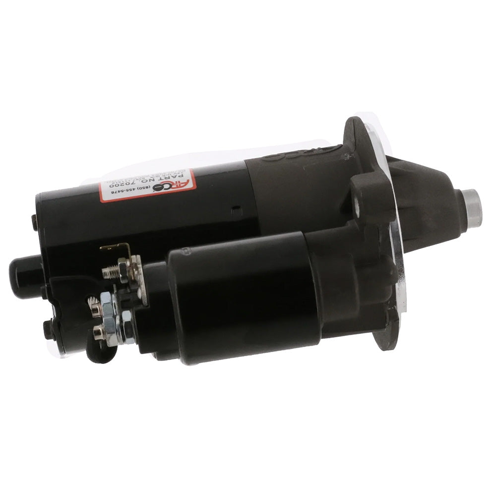 ARCO Marine high-performance inboard starter with gear reduction and permanent magnet, showing clockwise rotation and compact design.