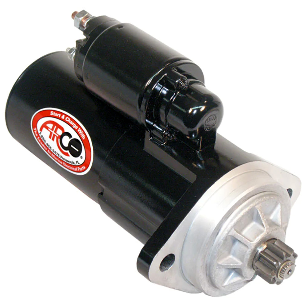 ARCO Marine top mount inboard starter with gear reduction for counter-clockwise rotation, designed for marine inboard engines.