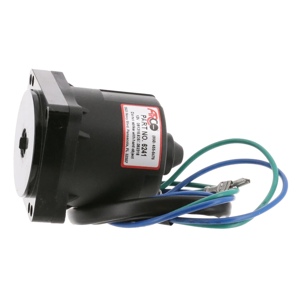 ARCO Marine Johnson/Evinrude tilt trim motor with 2-wire, 4-bolt mounting, flat blade shaft for marine outboard engines.