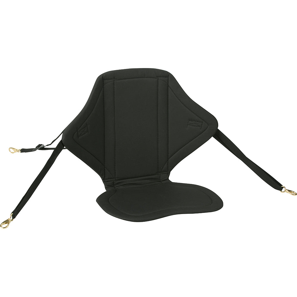 Attwood Marine foldable sit-on-top kayak seat with clip-on design, featuring adjustable straps and padded seating for comfort.
