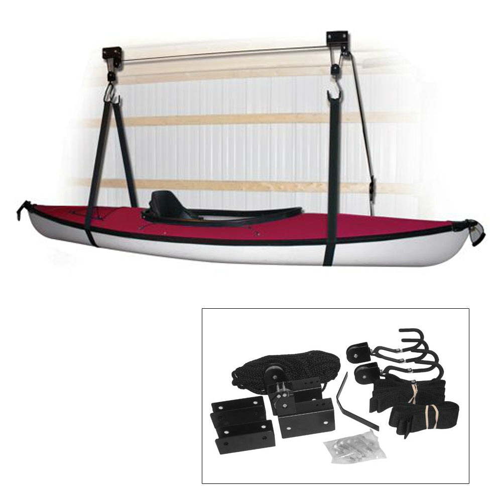 Attwood Marine black kayak hoist system accessory for easy storage and lifting of kayaks.