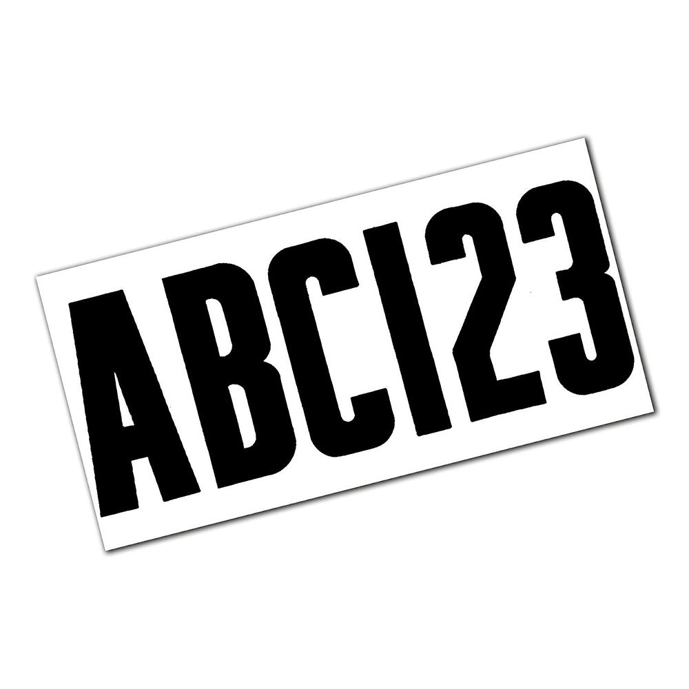 Black Attwood Marine letter and number kit with customizable characters for boat signage and identification.