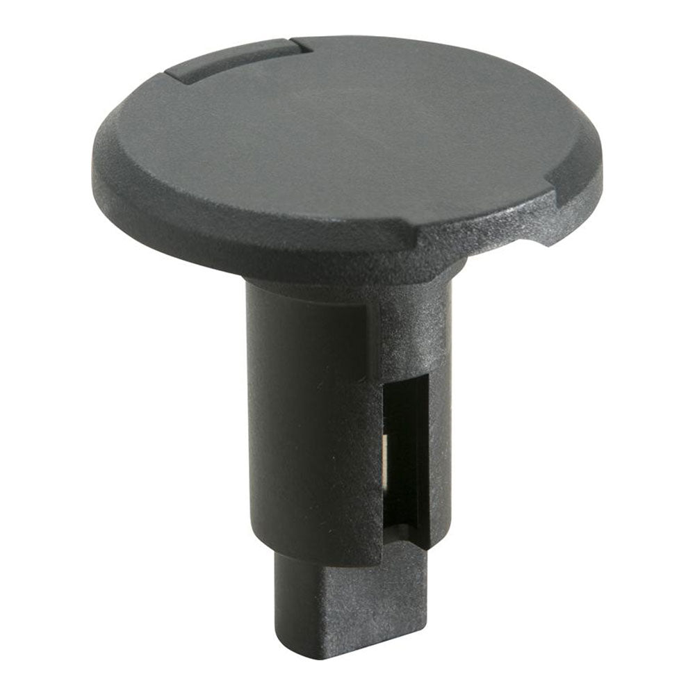 Attwood LightArmor 2-pin plug-in base in black for marine accessories, round shape, designed for easy connection and secure fit.