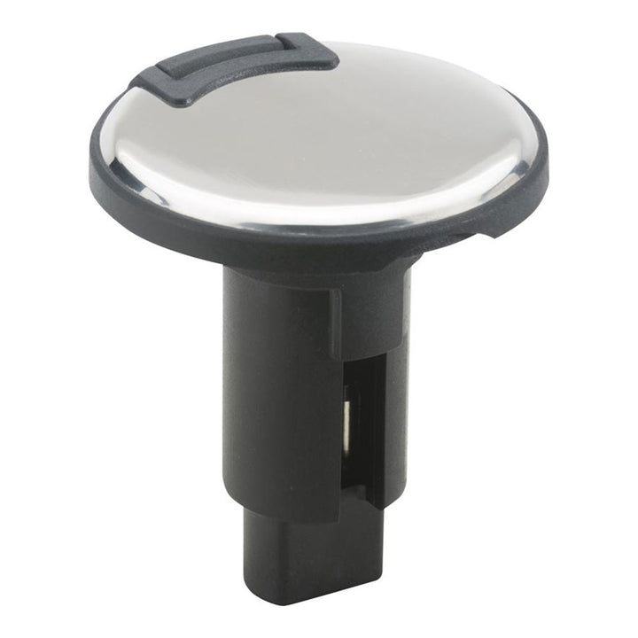 Attwood LightArmor 3-pin stainless steel round plug-in base for marine accessories, durable and corrosion-resistant.
