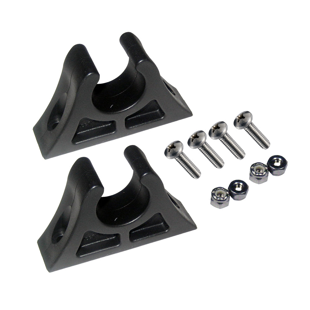Black Attwood Marine paddle clips, accessories for securing paddles on boats, shown in a close-up image.
