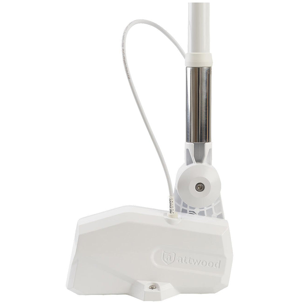White Attwood PowerBase antenna mount with fold-down design, suitable for marine vessel antenna installation.