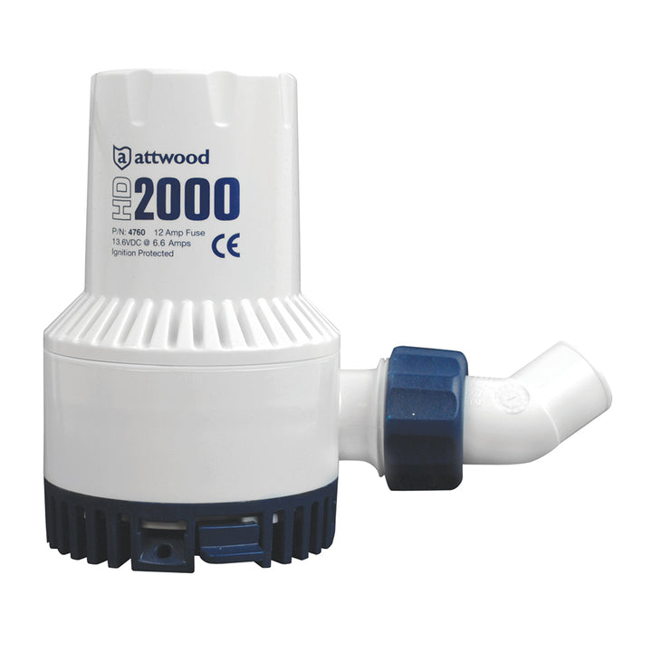 Attwood Marine Heavy-Duty Bilge Pump 2000 Series, 12V, 2000 GPH, compact design for boat bilge water removal