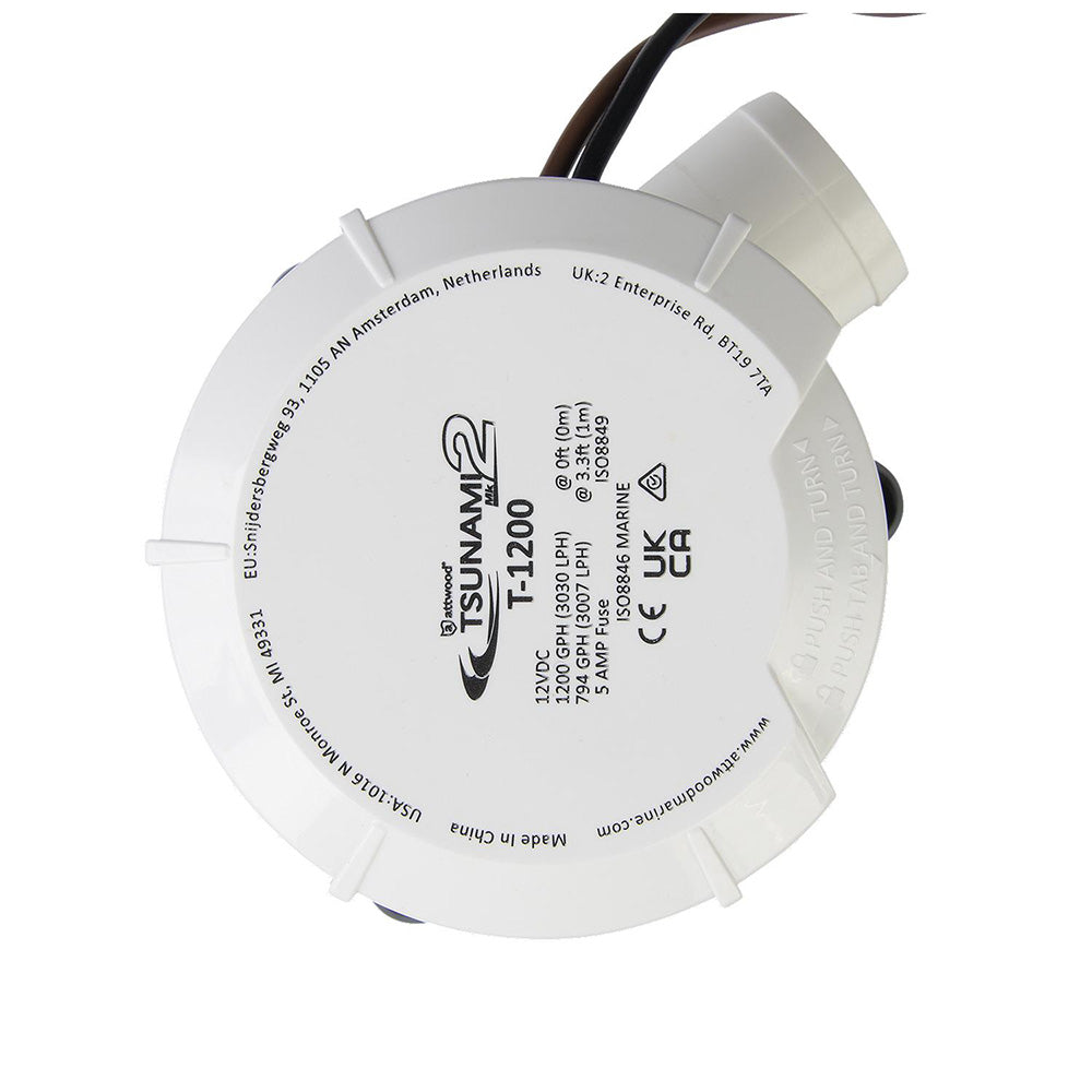 Attwood Marine Tsunami MK2 manual bilge pump, 12V, 1200 GPH, compact design for boat bilge water removal