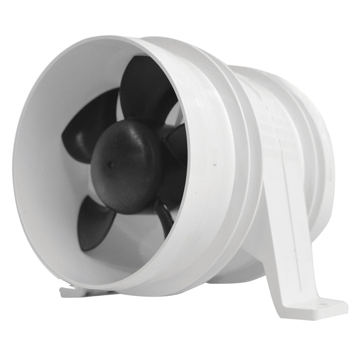 Attwood Marine Turbo 4000 Series II water-resistant 12V in-line blower in white, designed for marine ventilation and heating systems.