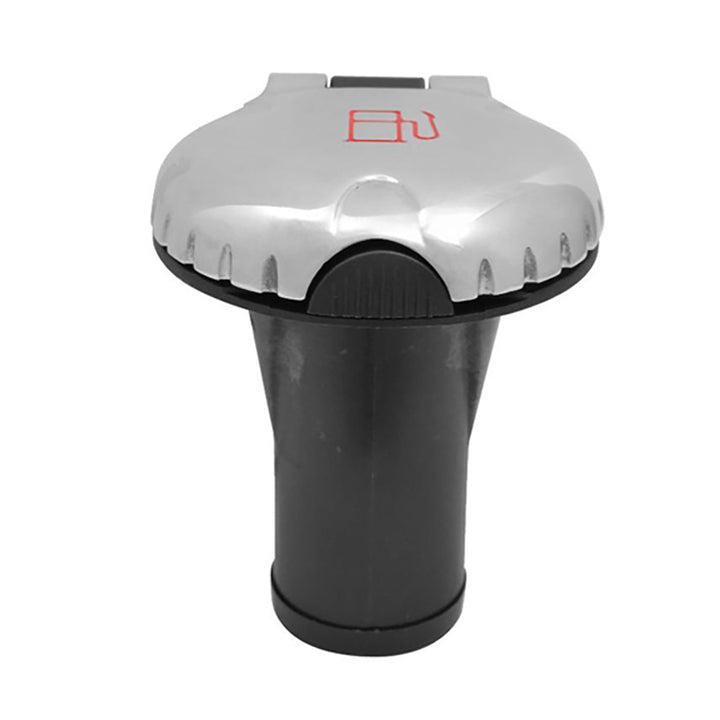 Attwood Marine deck fill cap for carbon canister system, straight body with scalloped chrome cap, marine boat fuel fill accessory