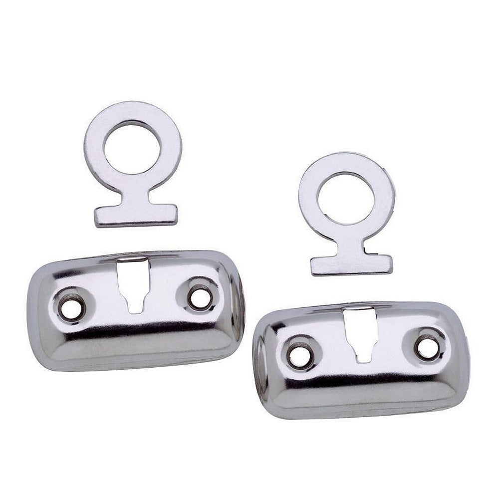Pair of stainless steel Attwood Marine mooring fender lock kits, used to secure boat fenders on a vessel.