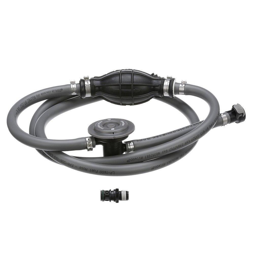 Attwood Mercury fuel line kit with 3/8-inch diameter hose, 6-foot length, and fuel demand valve for marine engines.