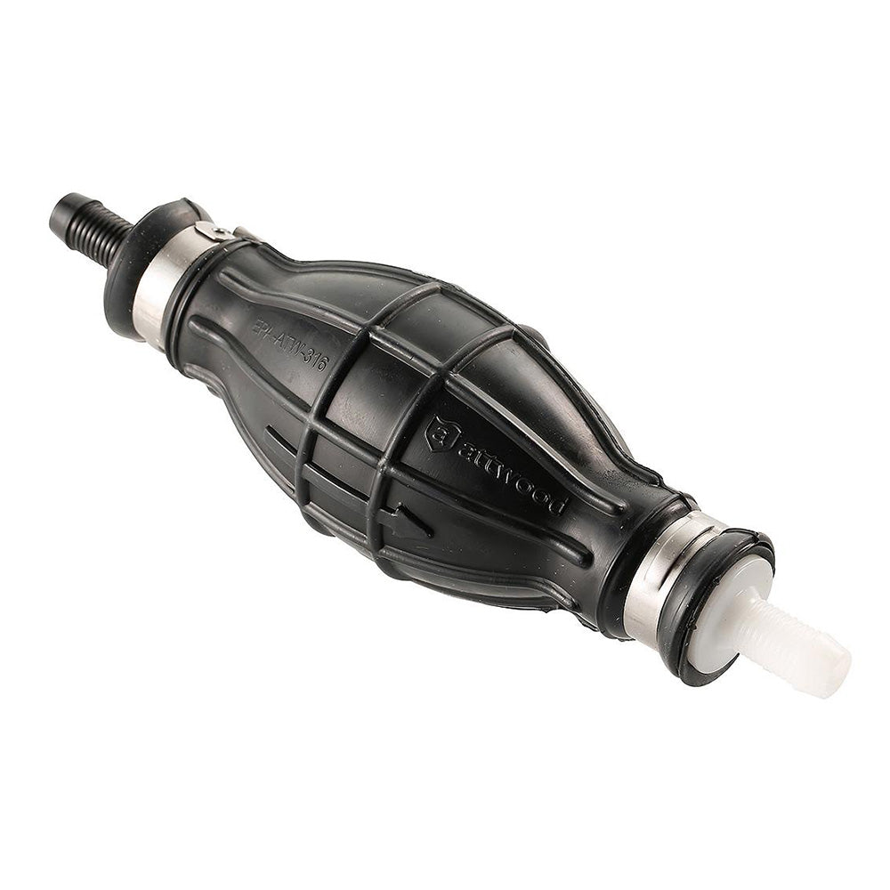 Attwood Marine fuel primer bulb with 3/8-inch inner diameter hose, used for marine fuel line connections and priming.