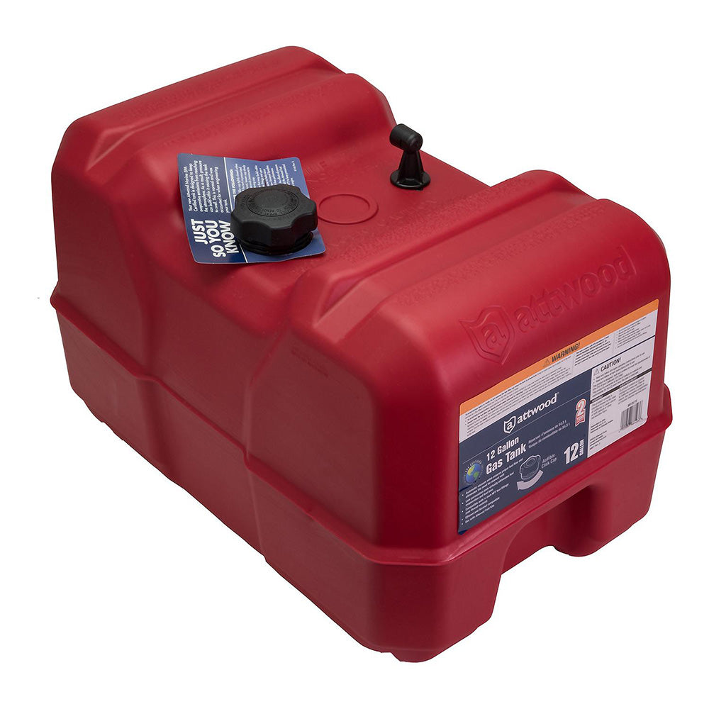 Attwood Marine 12-gallon portable fuel tank without gauge, compact and durable fuel tank for marine use.
